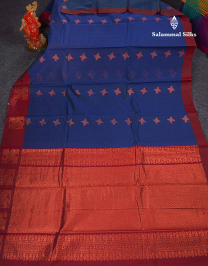 Beautiful Blue Kota Cotton Saree With Contrast Dark Maroon Fancy Border