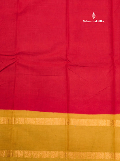 Reddish Pink Pure Sungudi Cotton Saree With Contrast Sapphire Green Gap Border