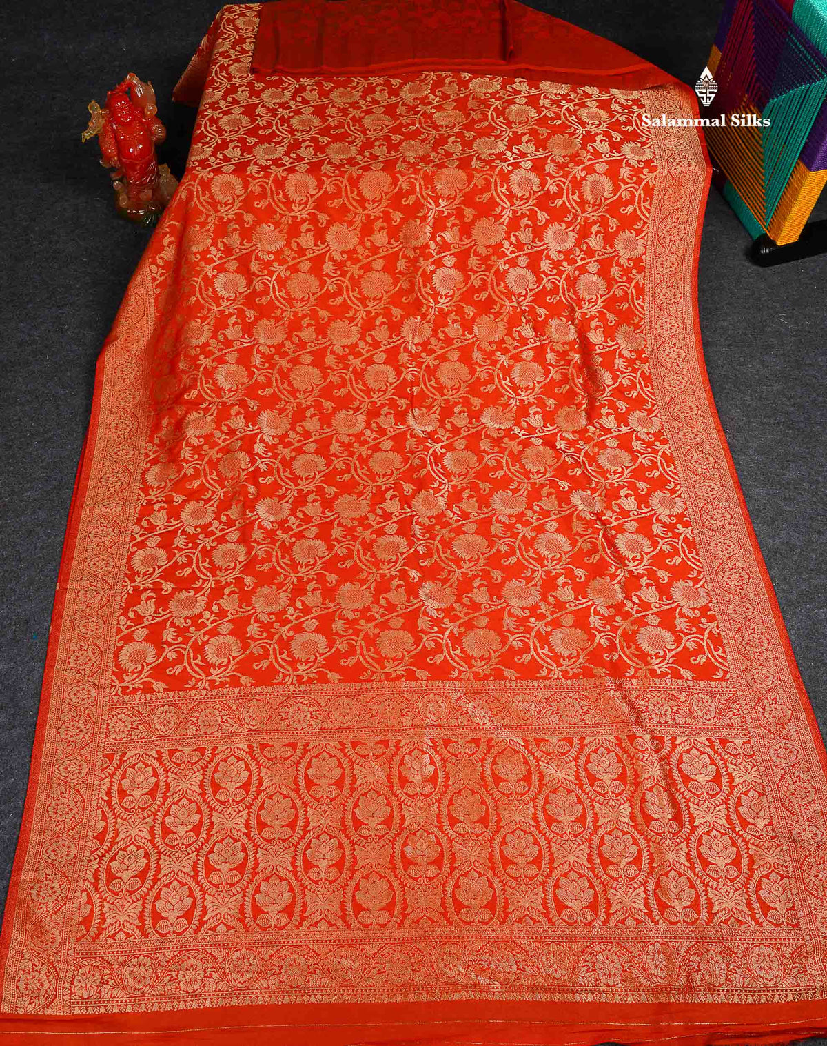Semi Georgette Saree - Orange Colour Body With Fancy Border 