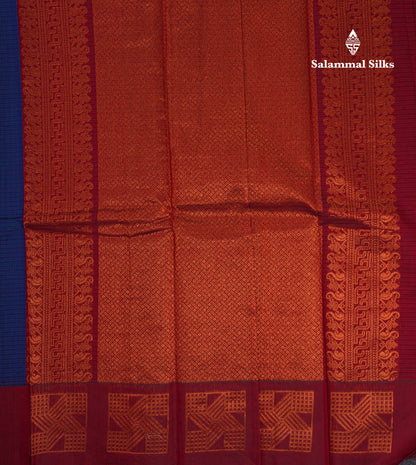 Beautiful Blue Kota Cotton Saree With Contrast Dark Maroon Fancy Border