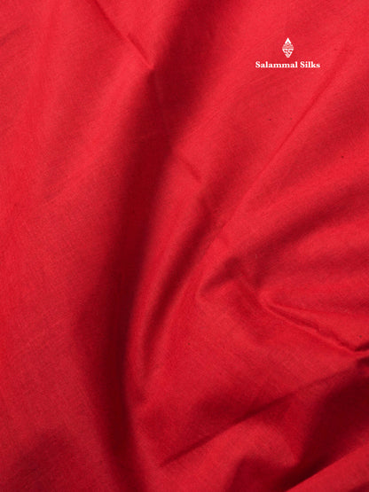 Reddish Pink Pure Sungudi Cotton Saree With Contrast Sapphire Green Gap Border