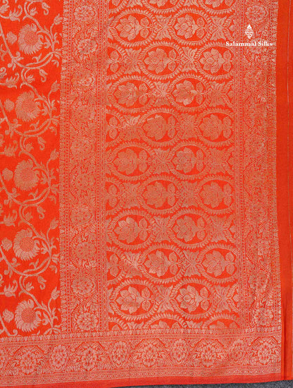 Semi Georgette Saree - Orange Colour Body With Fancy Border