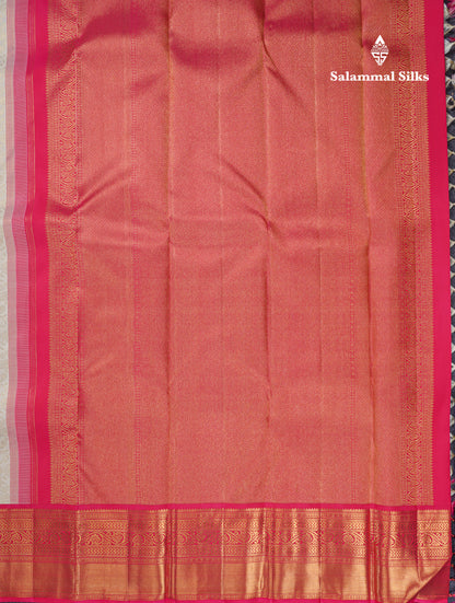 Half White Pure Kanjivaram Silk Saree 2G Zari With Contrast Pink Traditional Border