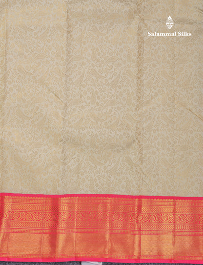 Half White Pure Kanjivaram Silk Saree 2G Zari With Contrast Pink Traditional Border