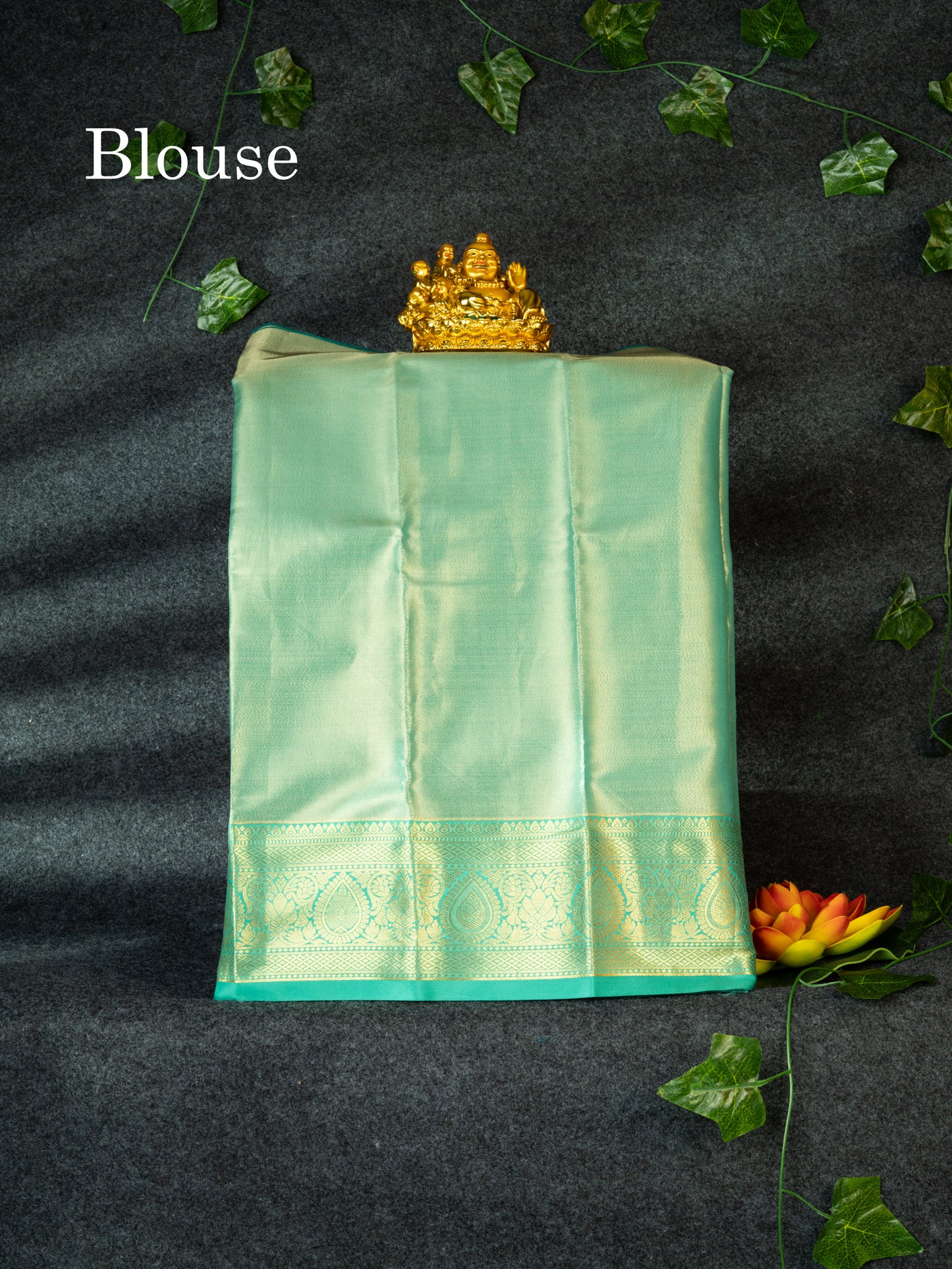 Semi Silk Pattu Pavadai  (Orange) with Sapphire Green Colour Blouse 18"