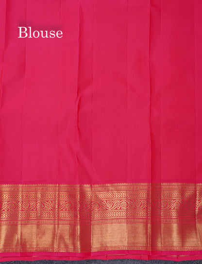 Half White Pure Kanjivaram Silk Saree 2G Zari With Contrast Pink Traditional Border