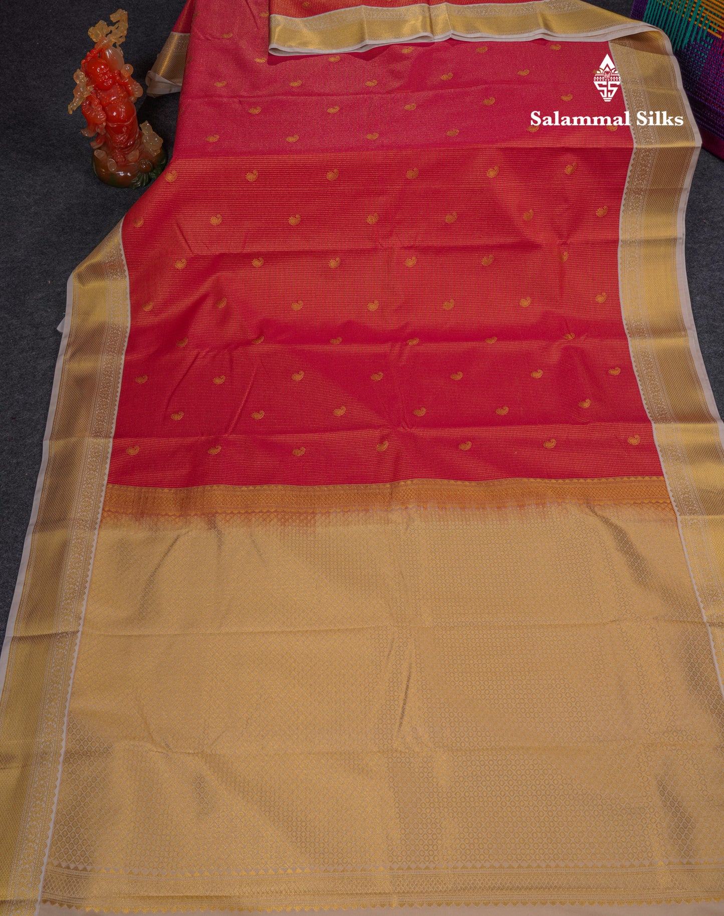 Beautiful Rani Pink Vaira Oosi Checks And Buttas Semi Silk Saree With Contrast Cream Sandal Traditional Border