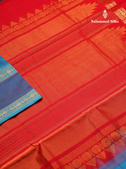 Beautiful Sapphire Green Checks With Butta Semi Silk Cotton Saree With Contrast Violet Blouse