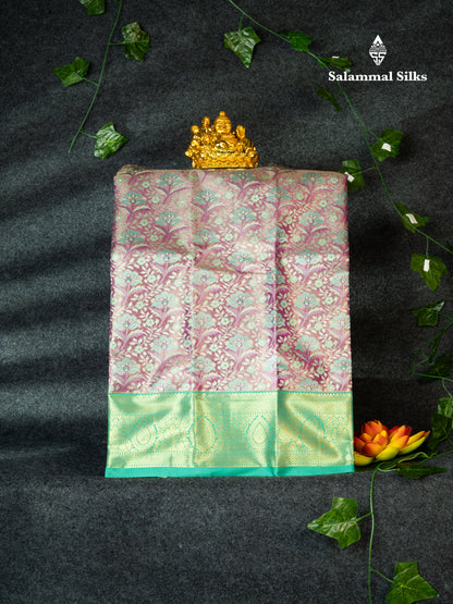 Semi Silk Pattu Pavadai (Light Pink Tissue) With Rexona Green Blouse 18"