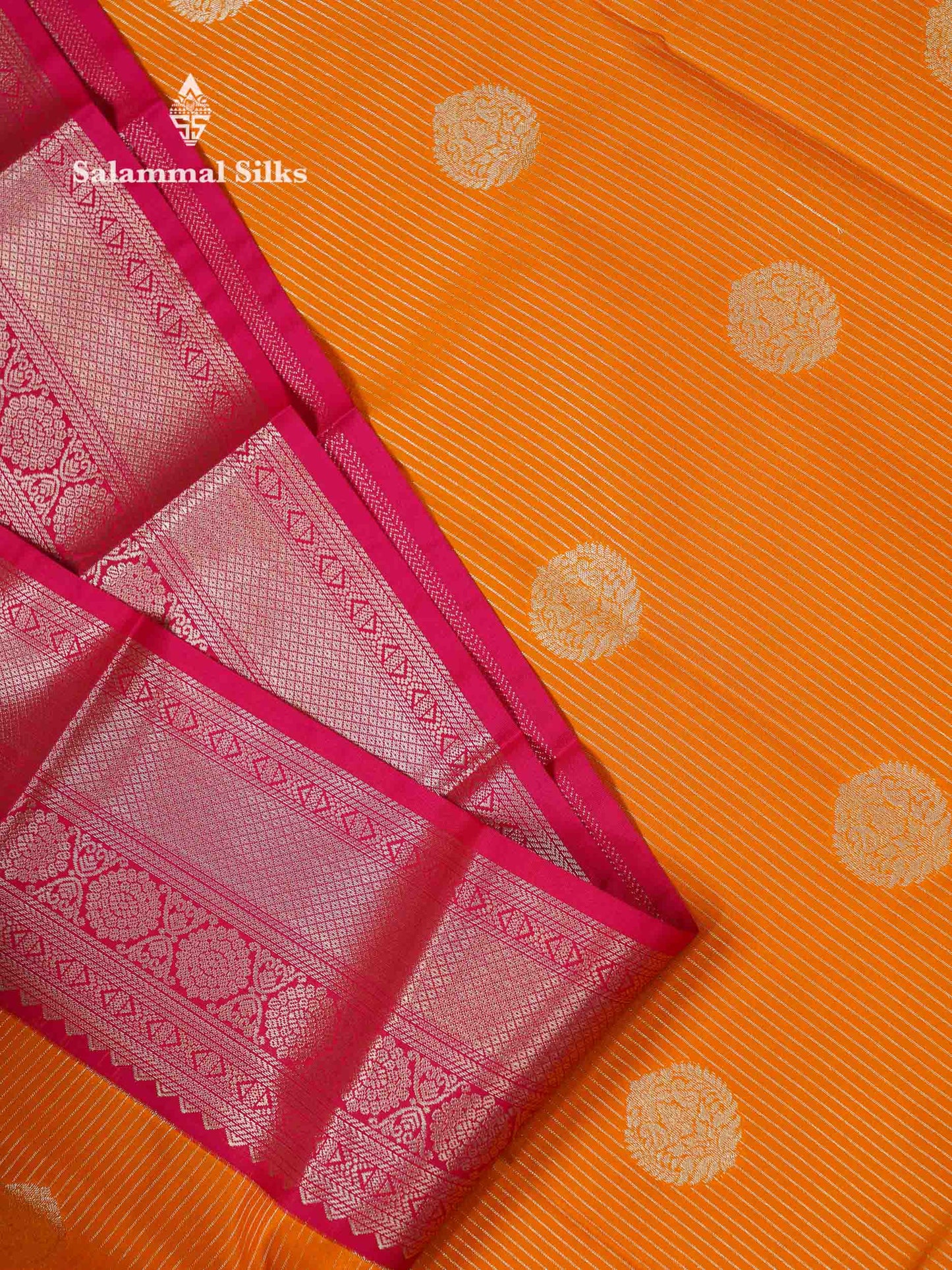 Beautiful Parrot Green Zari Lines With Butta Semi Silk Saree With Contrast Pink Traditional Border