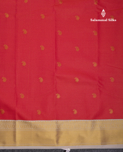 Beautiful Rani Pink Vaira Oosi Checks And Buttas Semi Silk Saree With Contrast Cream Sandal Traditional Border