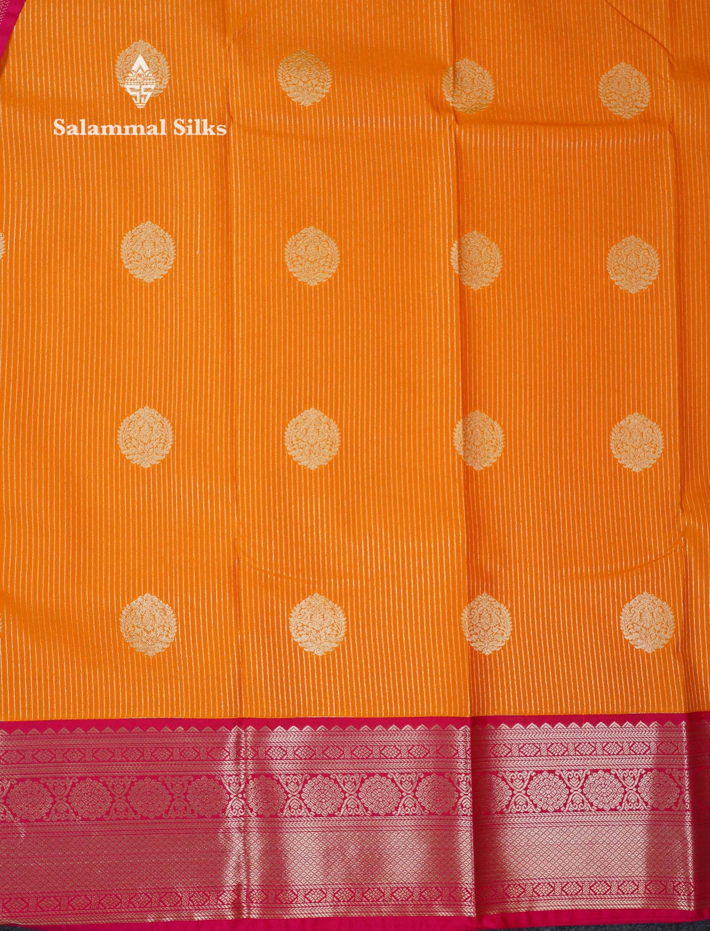Beautiful Parrot Green Zari Lines With Butta Semi Silk Saree With Contrast Pink Traditional Border