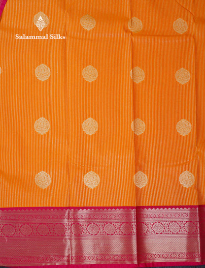 Beautiful Parrot Green Zari Lines With Butta Semi Silk Saree With Contrast Pink Traditional Border