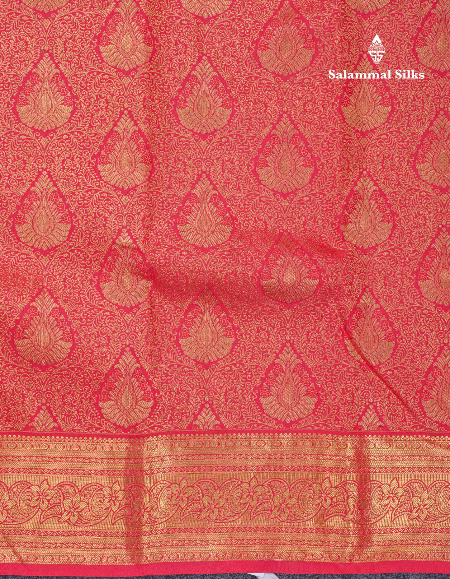 Reddish Pink Bridal Pure Kanjivaram Silk Saree With Traditional Border