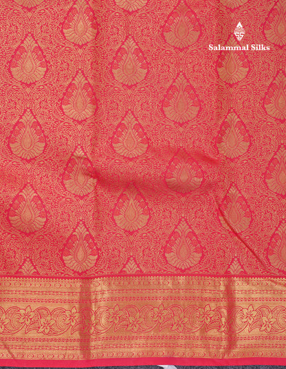 Reddish Pink Bridal Pure Kanjivaram Silk Saree With Traditional Border