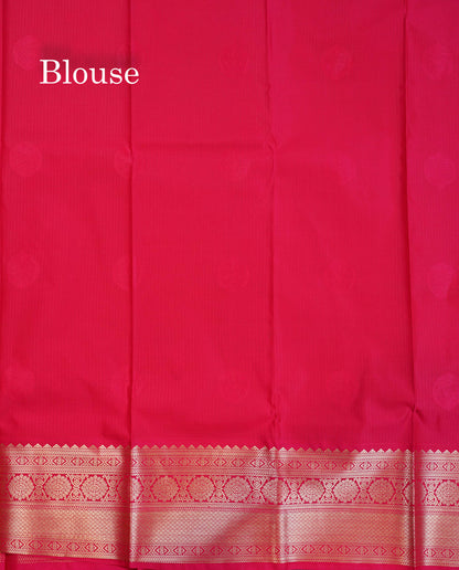 Beautiful Parrot Green Zari Lines With Butta Semi Silk Saree With Contrast Pink Traditional Border