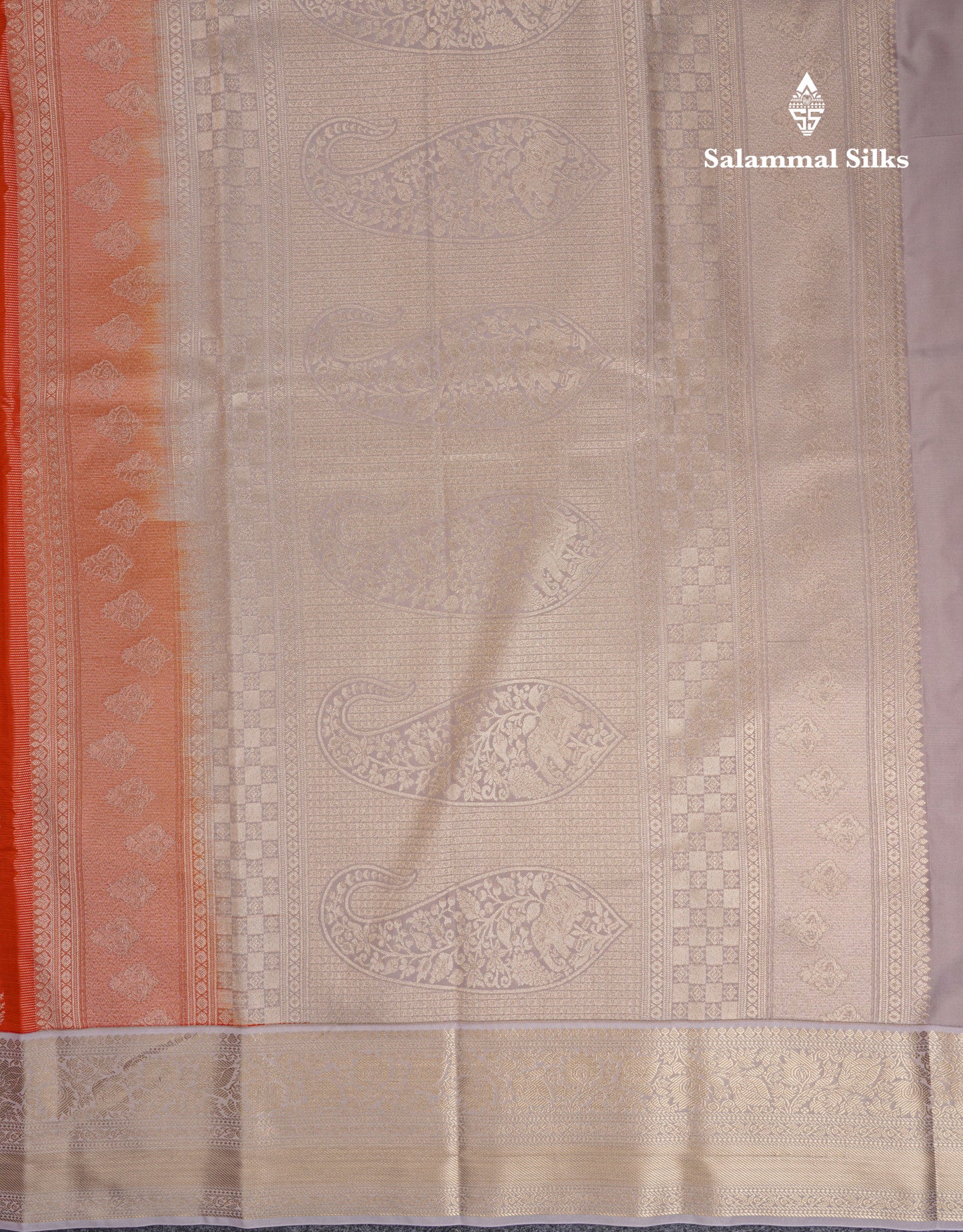 Beautiful Rust Orange Vaira Oosi With Butta Semi Silk Saree With Contrast Cream Sandal Traditional Border