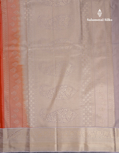 Beautiful Rust Orange Vaira Oosi With Butta Semi Silk Saree With Contrast Cream Sandal Traditional Border