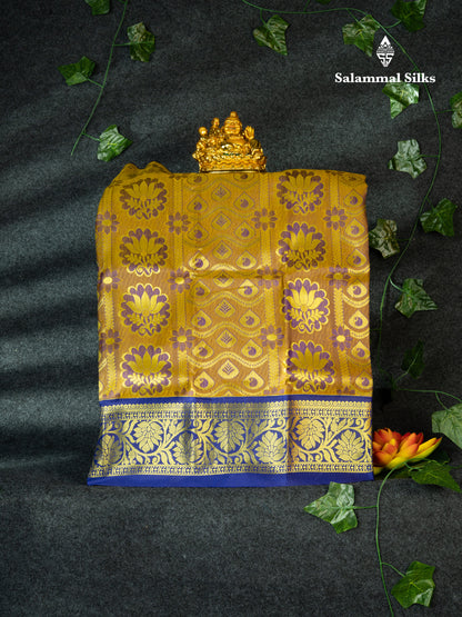 Semi Silk Pattu Pavadai (Mustard Yellow) With Blue Blouse 18"
