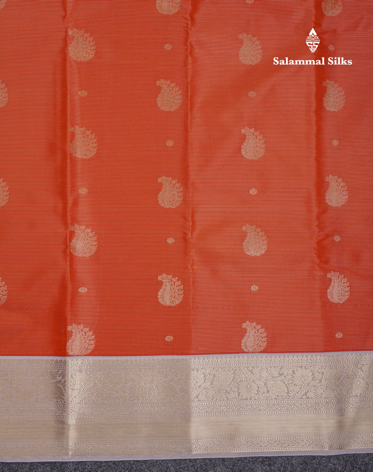 Beautiful Rust Orange Vaira Oosi With Butta Semi Silk Saree With Contrast Cream Sandal Traditional Border
