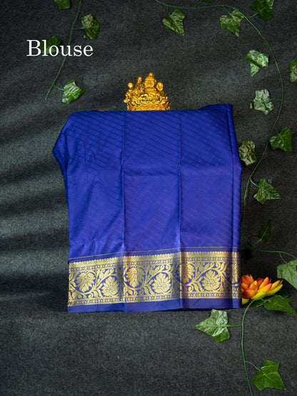 Semi Silk Pattu Pavadai (Mustard Yellow) With Blue Blouse 18"