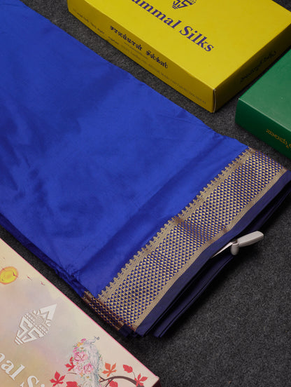 10.5 Yards Semi Silk Saree Royal Blue Plain With Traditional Border