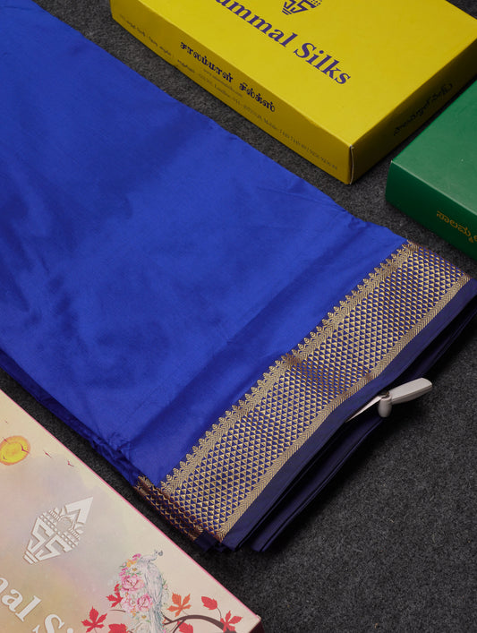 10.5 Yards Semi Silk Saree Royal Blue Plain With Traditional Border