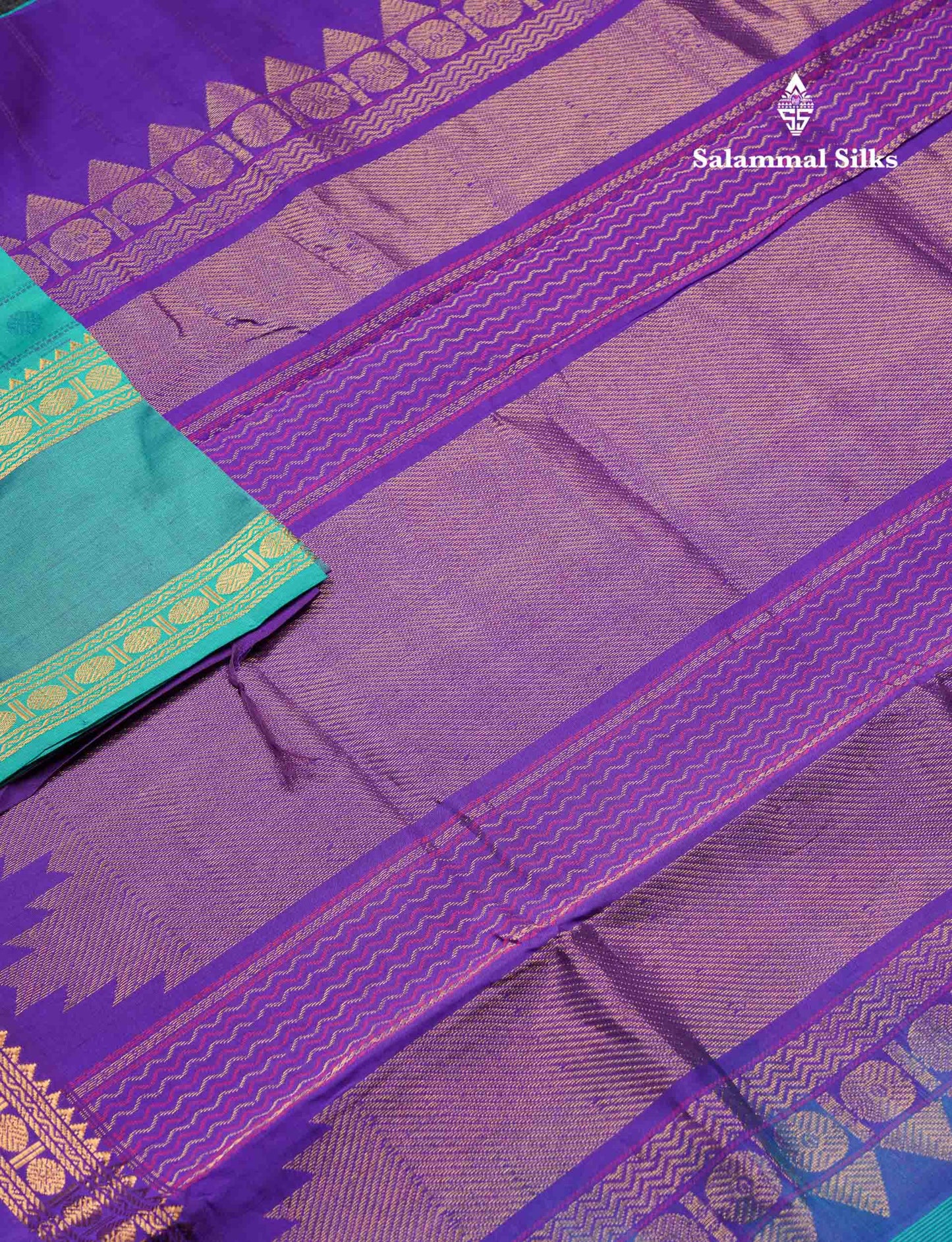 Beautiful Sapphire Green Checks With Butta Semi Silk Cotton Saree With Traditional Rettapet Border