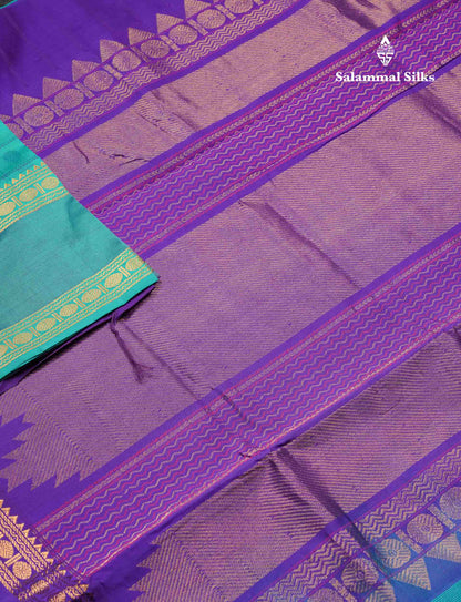 Beautiful Sapphire Green Checks With Butta Semi Silk Cotton Saree With Traditional Rettapet Border