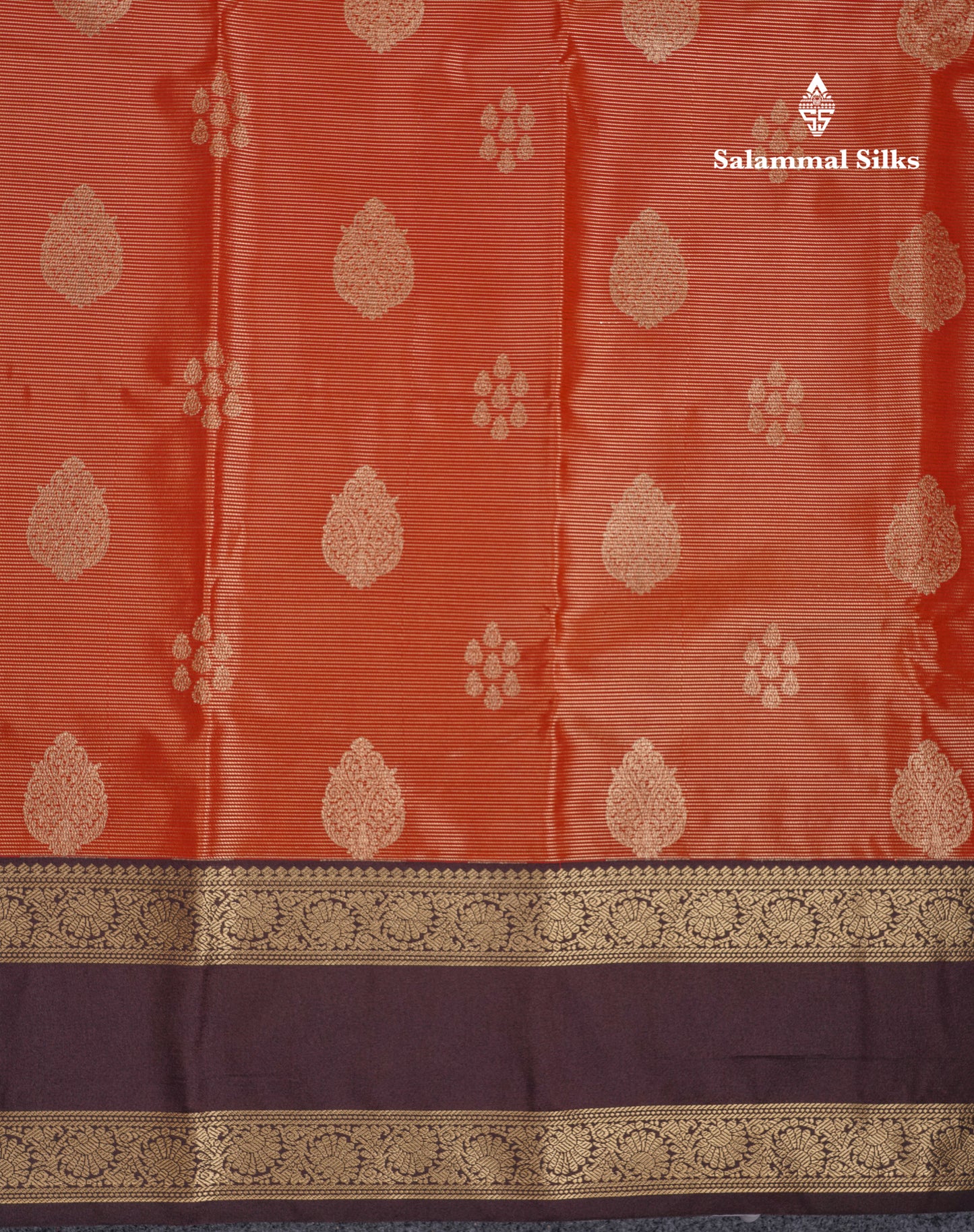 Beautiful Rust Orange Vaira Oosi With Butta Semi Silk Saree With Contrast Dark Brown Traditional Rettapet Border