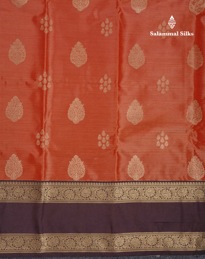 Beautiful Rust Orange Vaira Oosi With Butta Semi Silk Saree With Contrast Dark Brown Traditional Rettapet Border