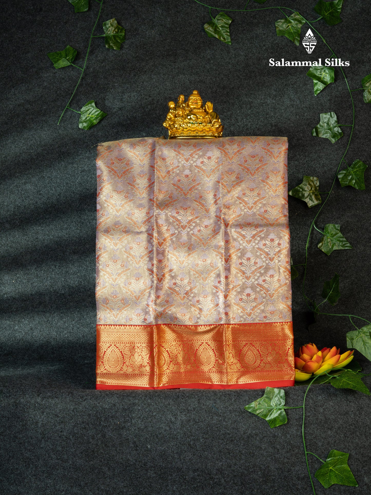 Semi Pattu Pavadai Tissue ( Lavender ) With Red Blouse 18"
