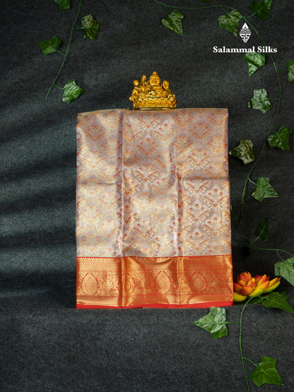 Semi Pattu Pavadai Tissue ( Lavender ) With Red Blouse 18"