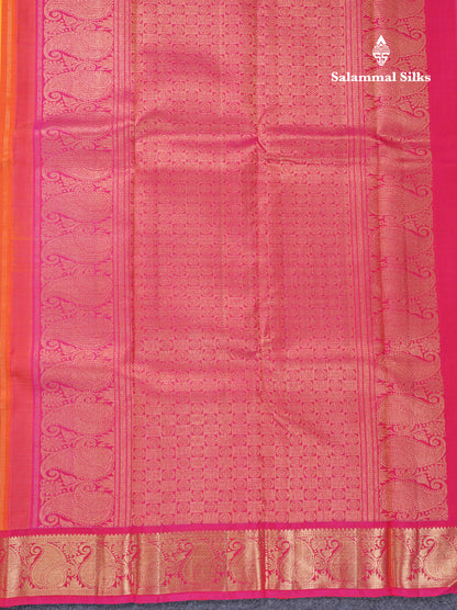 Korvai Mango Yellow Plain Pure Kanjivaram Silk Saree With Contrast Pink Traditional Small Border