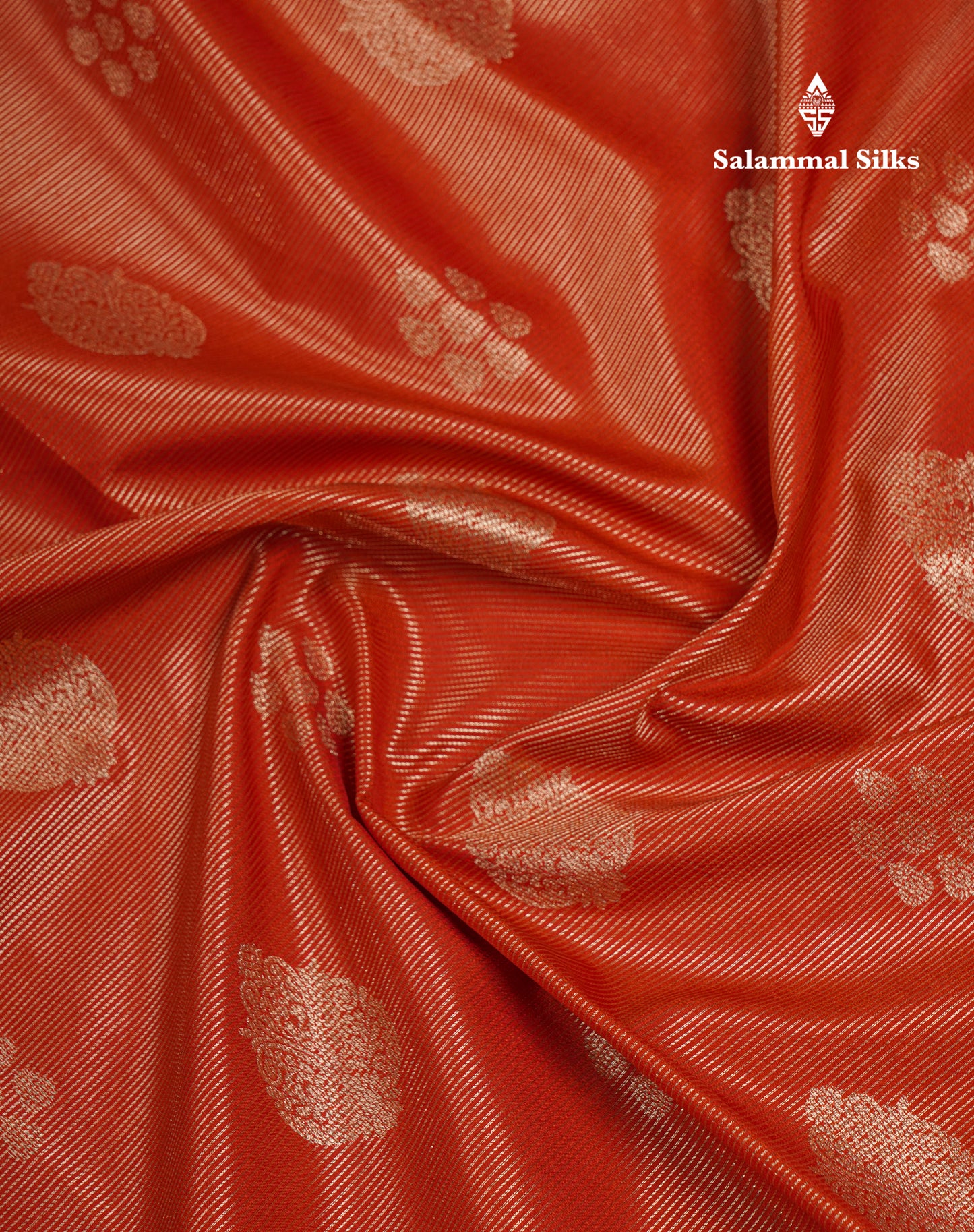 Beautiful Rust Orange Vaira Oosi With Butta Semi Silk Saree With Contrast Dark Brown Traditional Rettapet Border
