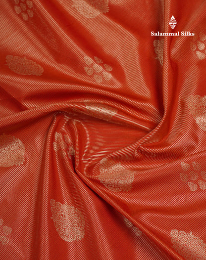 Beautiful Rust Orange Vaira Oosi With Butta Semi Silk Saree With Contrast Dark Brown Traditional Rettapet Border