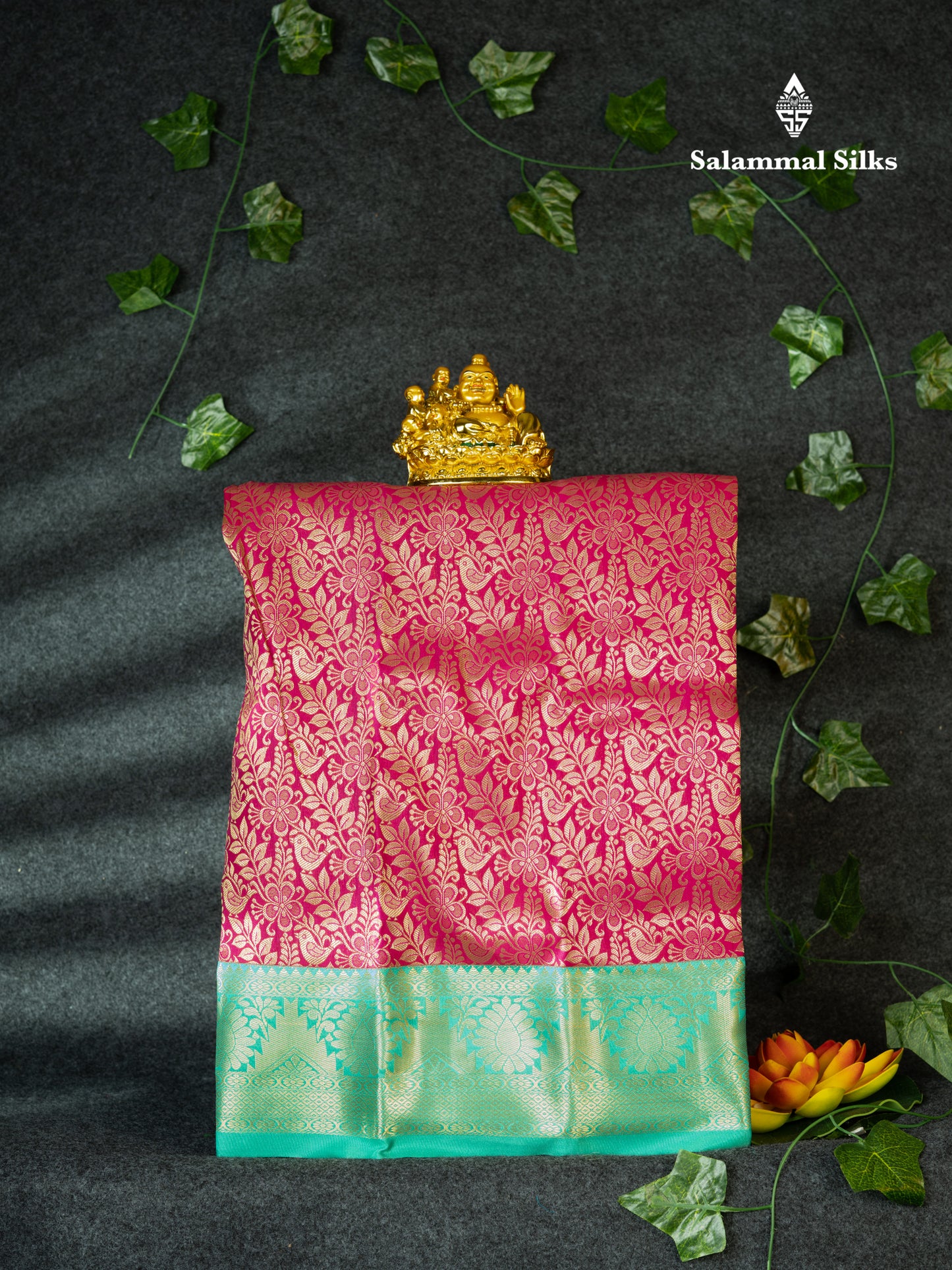 Semi Pattu Pavadai ( Magenta Pink ) With Saffire Green Blouse 18"