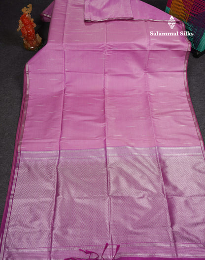 Light Pink Tiny Zari Checks With Malli Moggu Butta Semi Soft Silk Saree With Contrast Small Purple Border