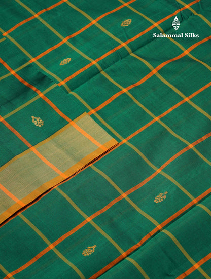 Beautiful Vadamalli Checks Semi Silk Cotton Saree With Contrast Parrot Green Blouse
