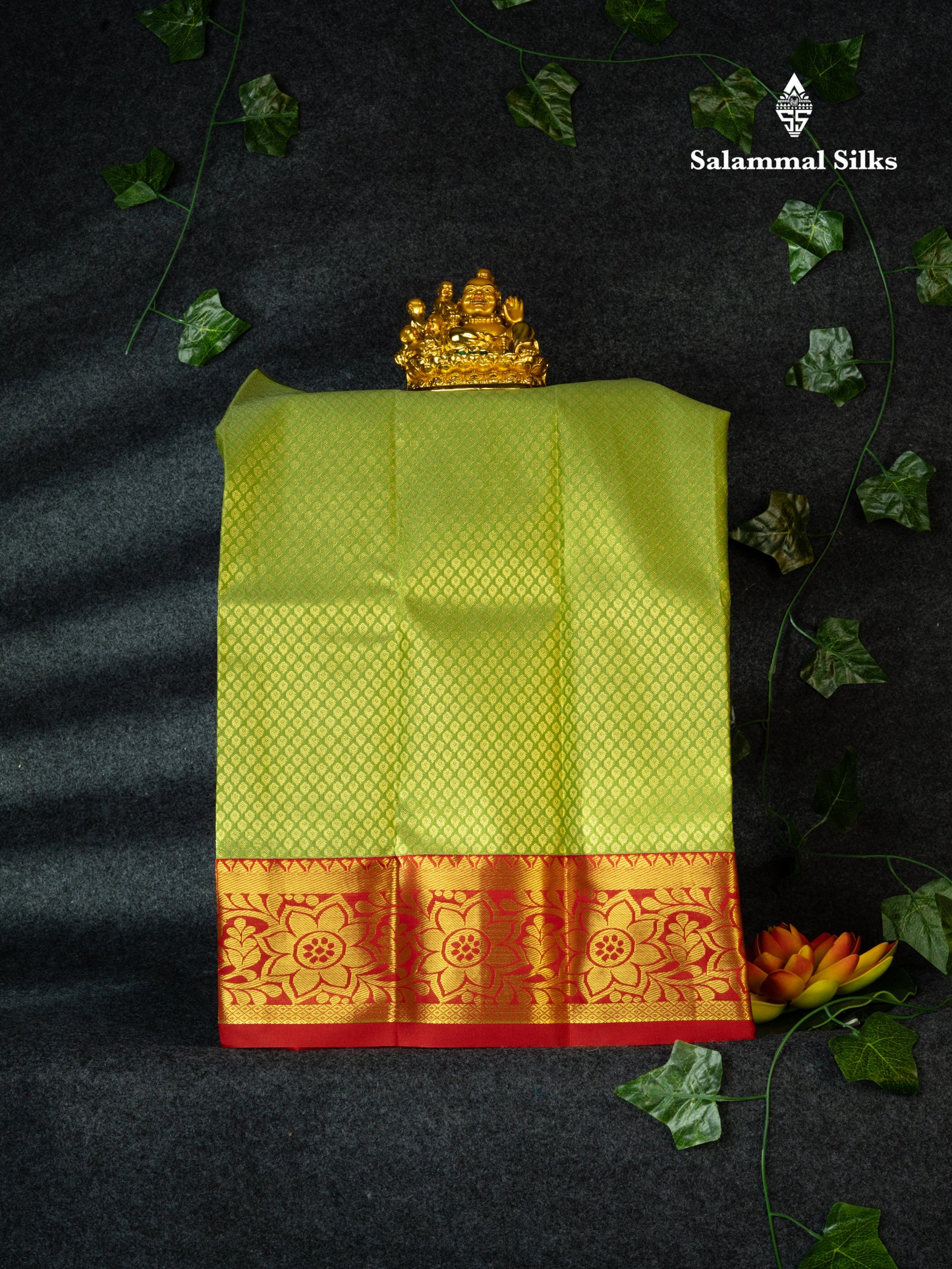 Semi Pattu Pavadai ( Pista Green ) With Red Blouse 18"