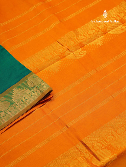 Beautiful Vadamalli Checks Semi Silk Cotton Saree With Contrast Parrot Green Blouse