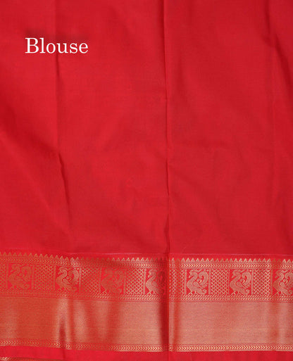 Beautiful Olive Green Checks With Zari Butta Semi Silk Saree With Contrast Red Traditional Border