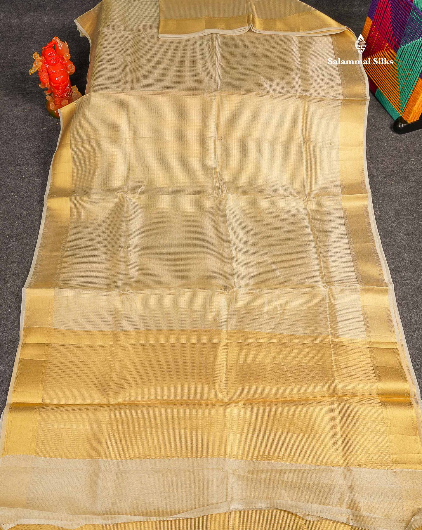 Tissue Saree - Gold Colour Body With Zari Border