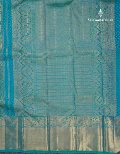 Peacock Green Pure Kanjivaram Silk Saree 3G Zari with Gold Zari Long Border