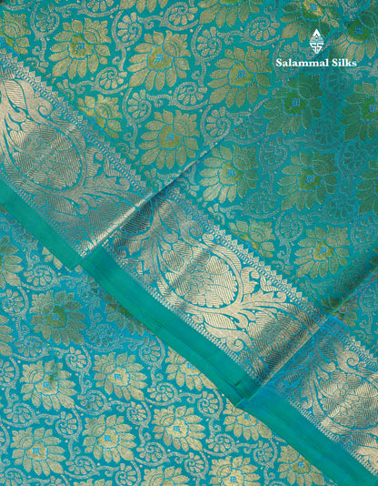 Peacock Green Pure Kanjivaram Silk Saree 3G Zari with Gold Zari Long Border