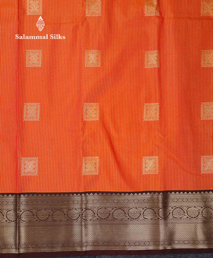 Beautiful Mustard Yellow Zari Lines With Butta Semi Silk Saree With Contrast Dark Brown Traditional Border