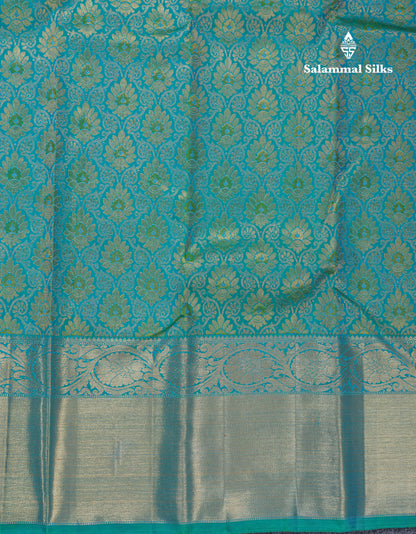 Peacock Green Pure Kanjivaram Silk Saree 3G Zari with Gold Zari Long Border