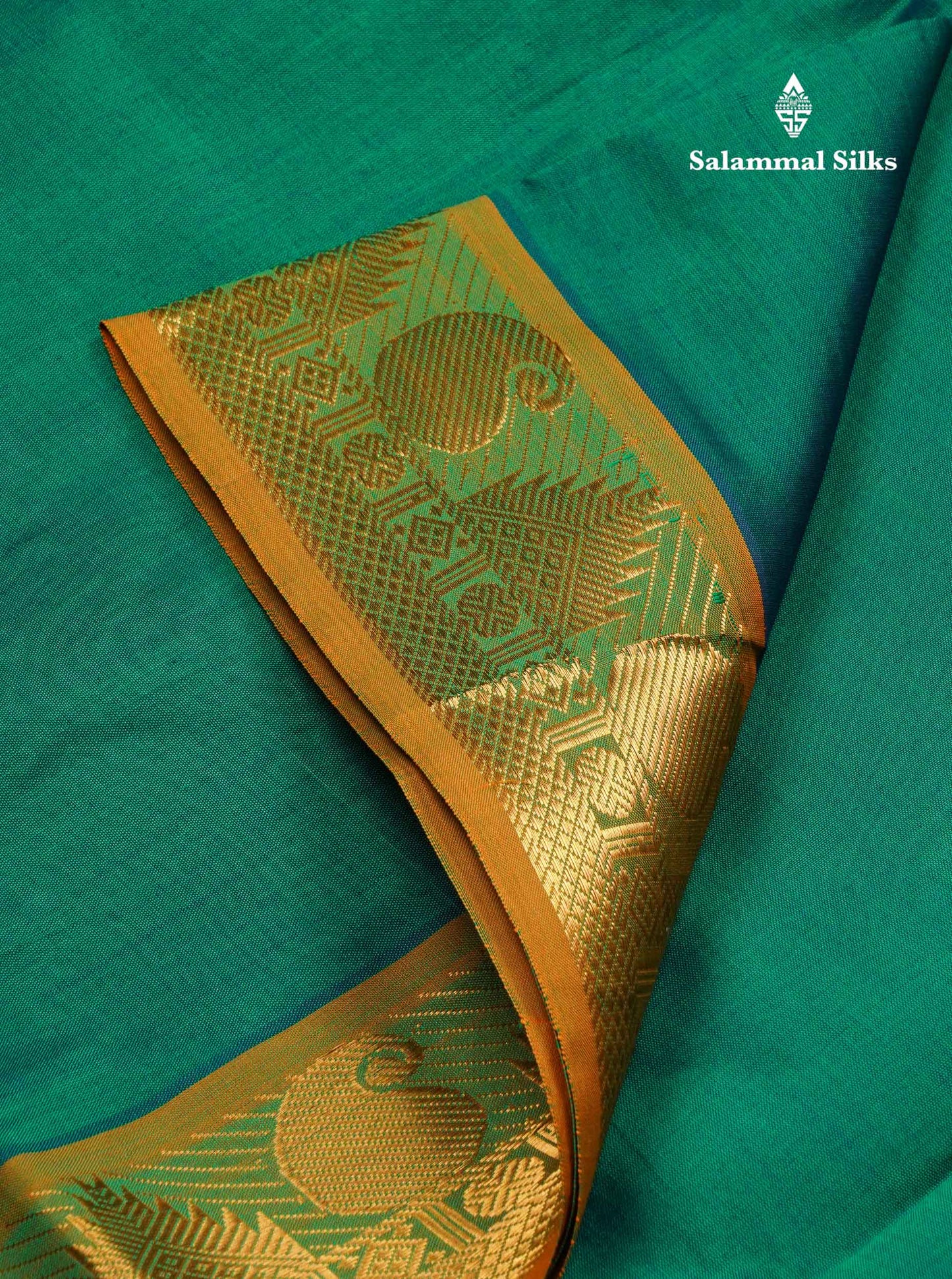 Beautiful Dual Tone Sapphire Green Plain Semi Silk Cotton Saree With Contrast Mustard Yellow Blouse