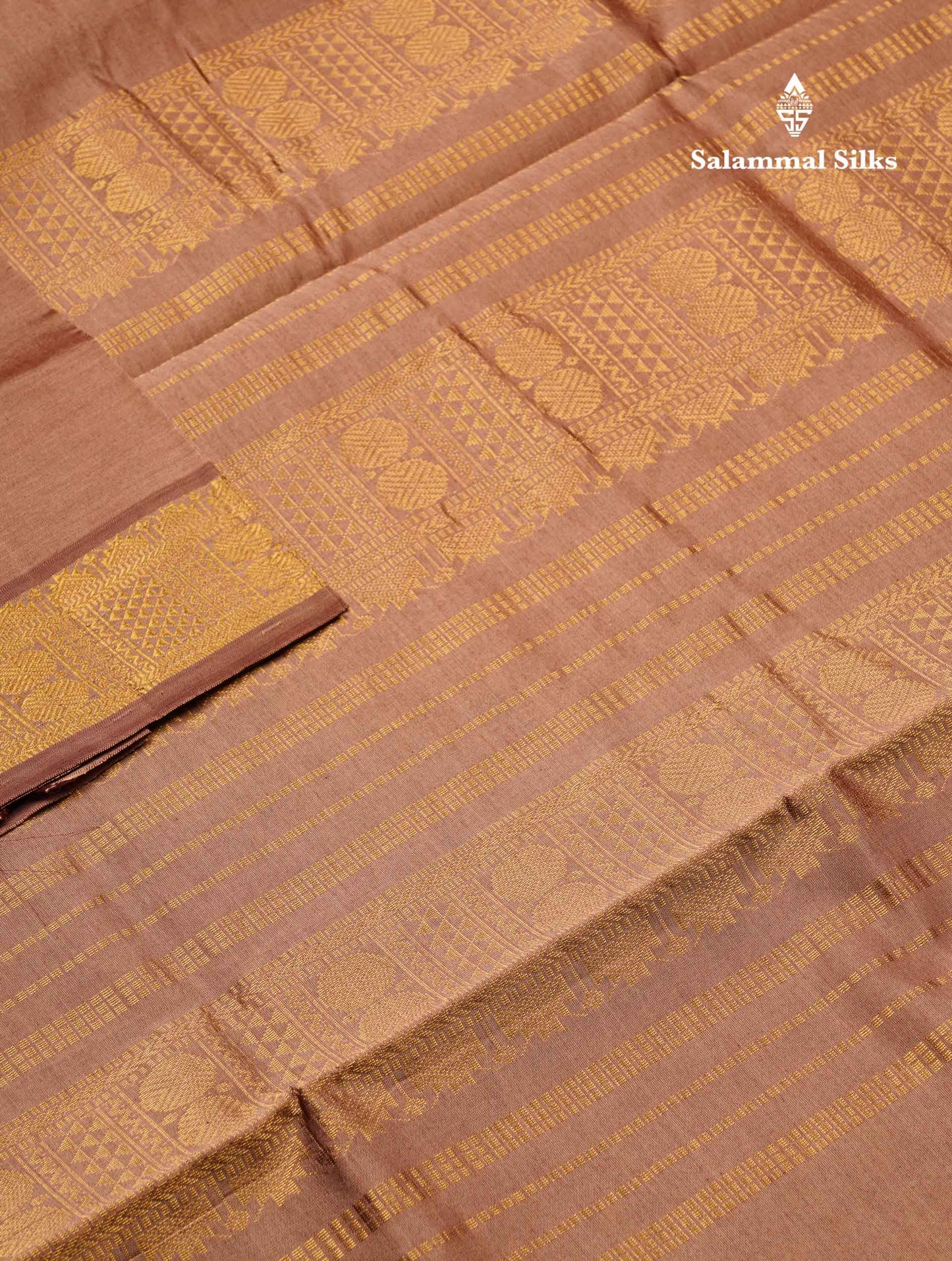 Beautiful Light Chocolate Brown Plain Semi Silk Cotton Saree With Traditional Border
