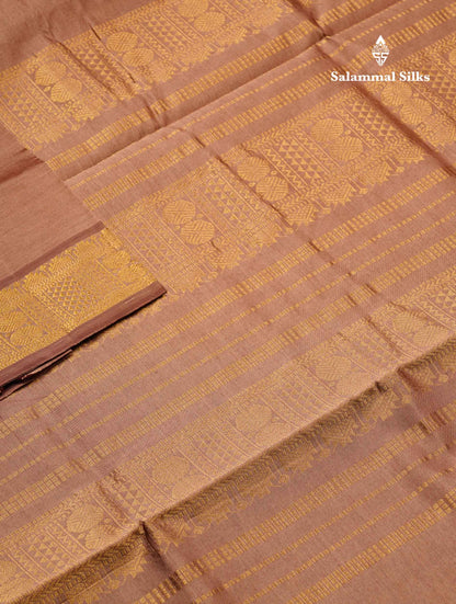 Beautiful Light Chocolate Brown Plain Semi Silk Cotton Saree With Traditional Border
